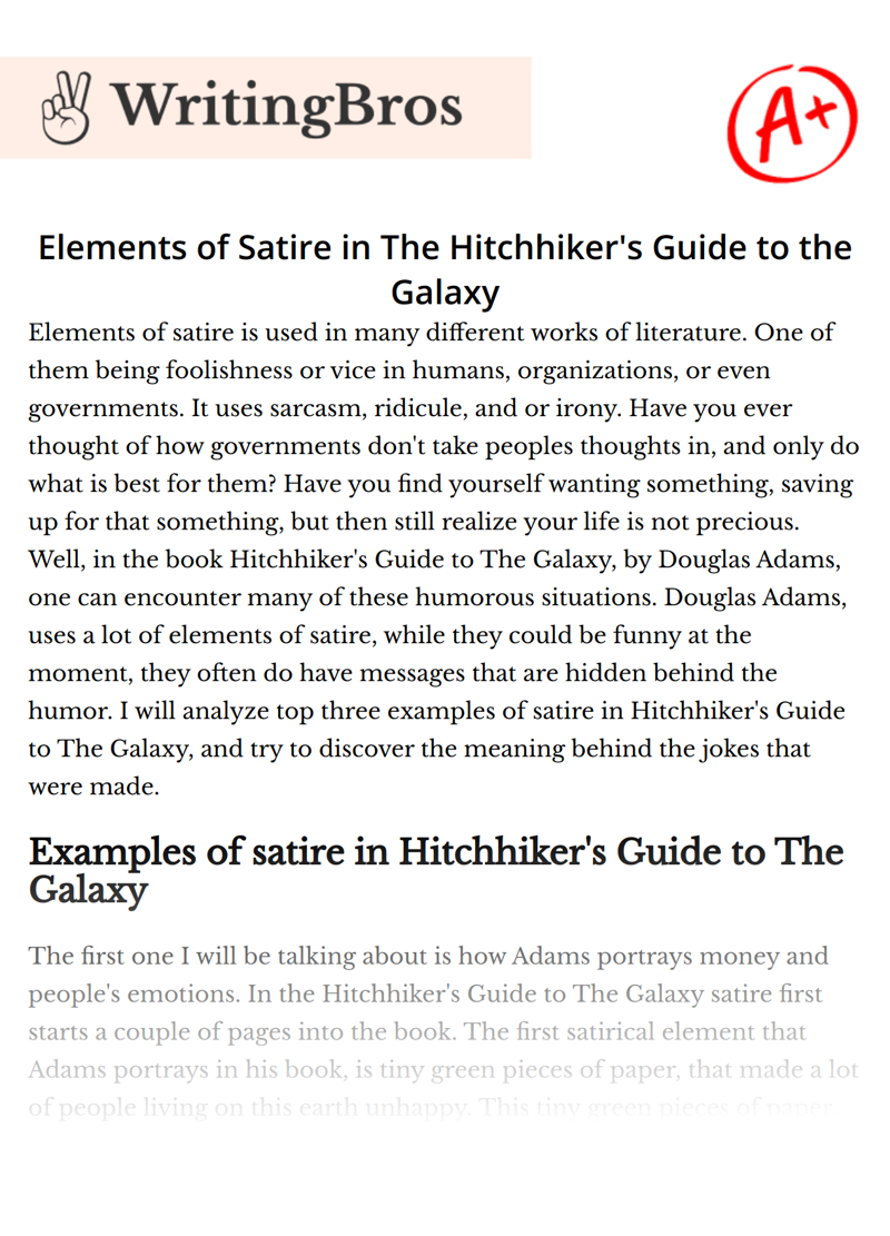 Elements of Satire in The Hitchhiker's Guide to the Galaxy essay