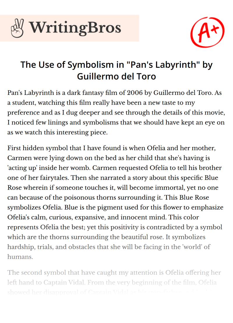 The Use of Symbolism in "Pan's Labyrinth" by Guillermo del Toro essay
