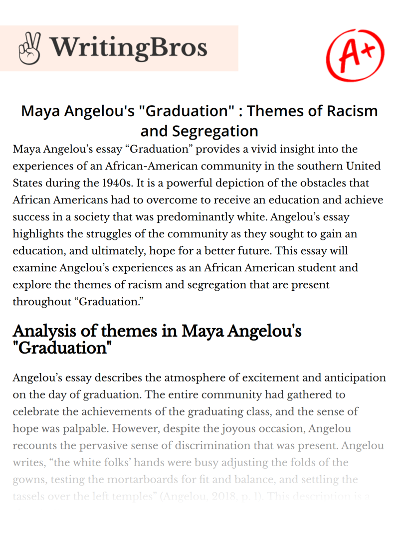 Maya Angelou's "Graduation" : Themes of Racism and Segregation essay