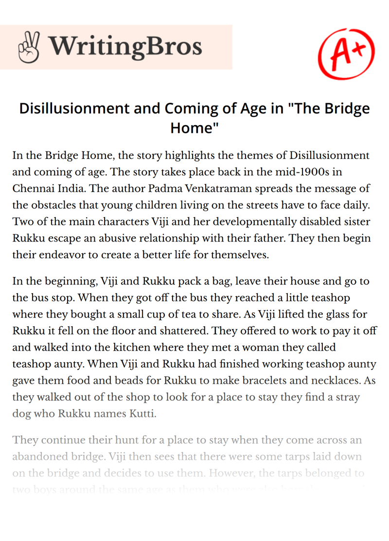 Disillusionment and Coming of Age in "The Bridge Home" essay