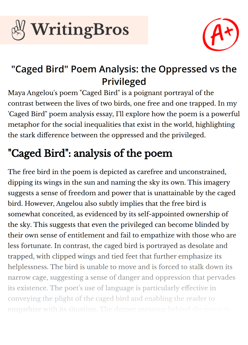"Caged Bird" Poem Analysis: the Oppressed vs the Privileged essay