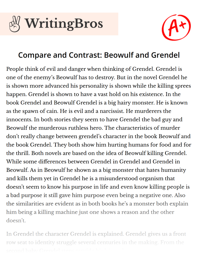 beowulf and grendel compare and contrast essay