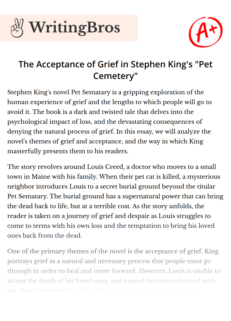 The Acceptance of Grief in Stephen King's "Pet Cemetery" essay