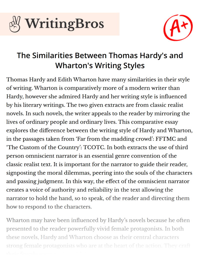 The Similarities Between Thomas Hardy's and Wharton's Writing Styles essay