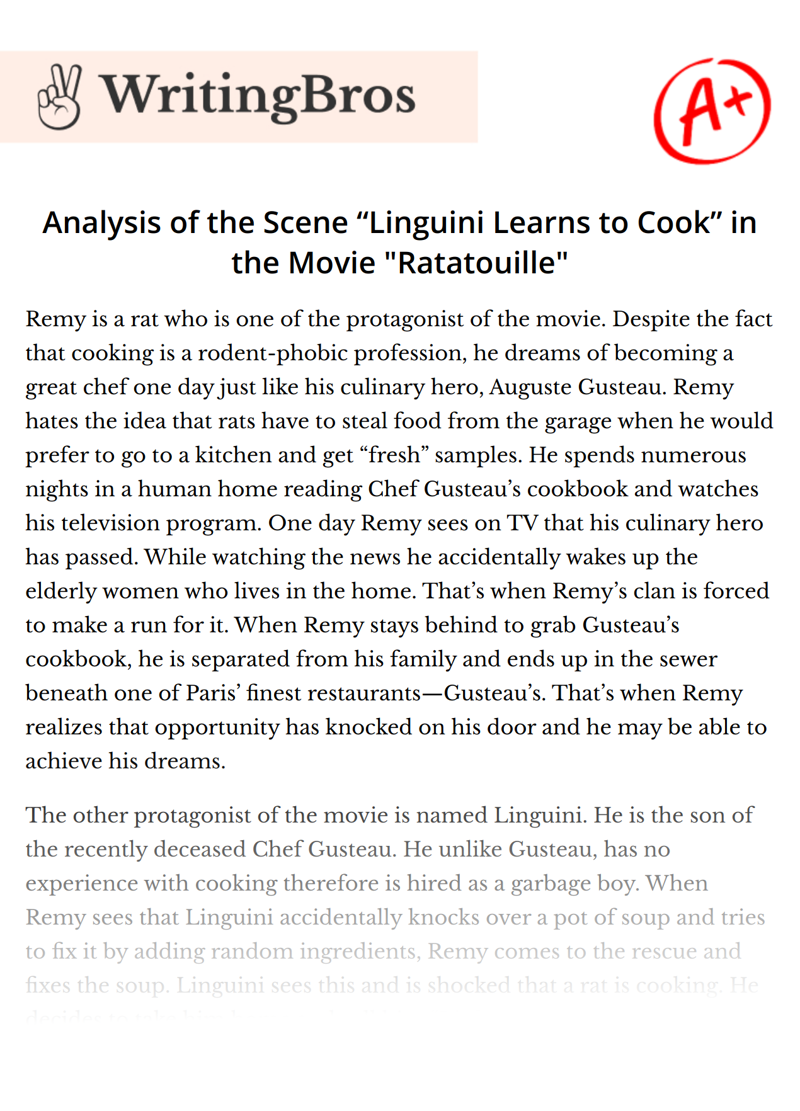 Analysis of the Scene “Linguini Learns to Cook” in the Movie "Ratatouille" essay