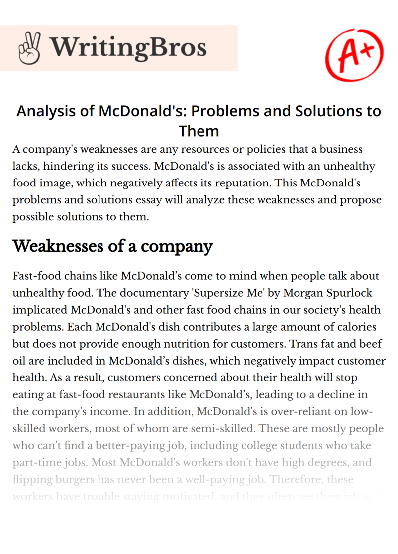 Analysis of McDonald's: Problems and Solutions to Them essay