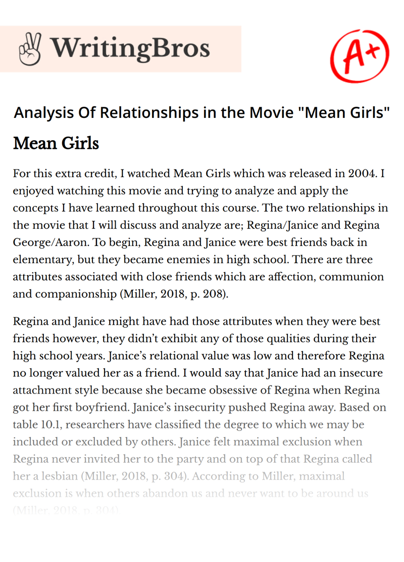 Analysis Of Relationships in the Movie "Mean Girls" essay