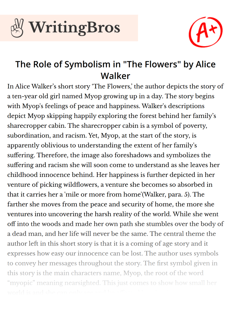 The Role of Symbolism in "The Flowers" by Alice Walker essay