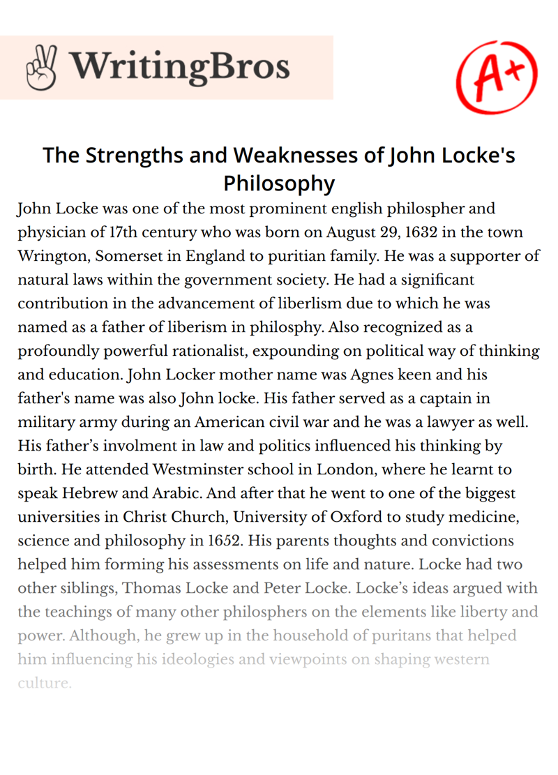 The Strengths and Weaknesses of John Locke's Philosophy essay