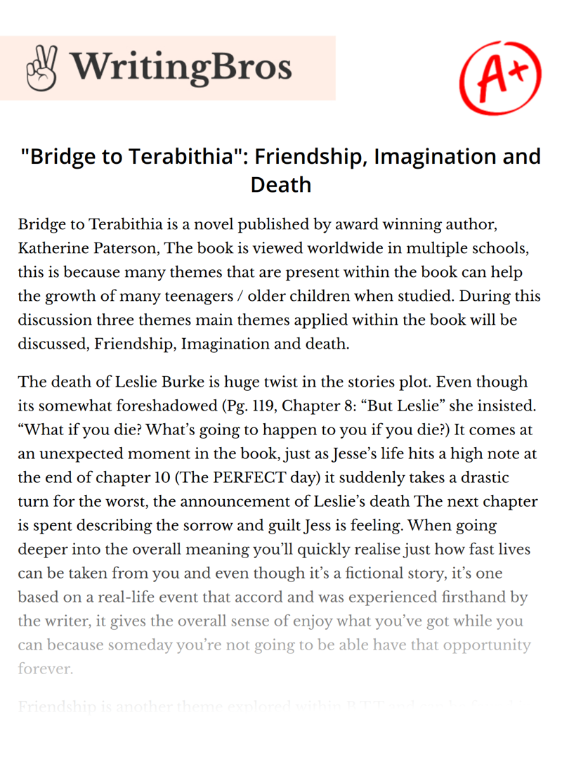 "Bridge to Terabithia": Friendship, Imagination and Death essay