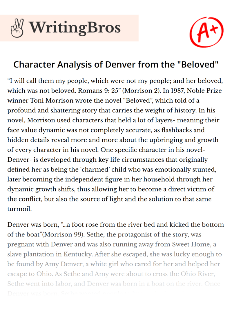 Character Analysis of Denver from the "Beloved" essay