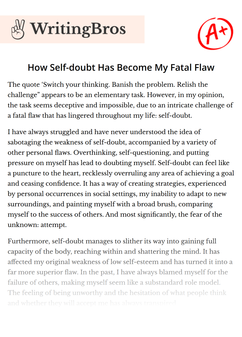 How Self-doubt Has Become My Fatal Flaw essay