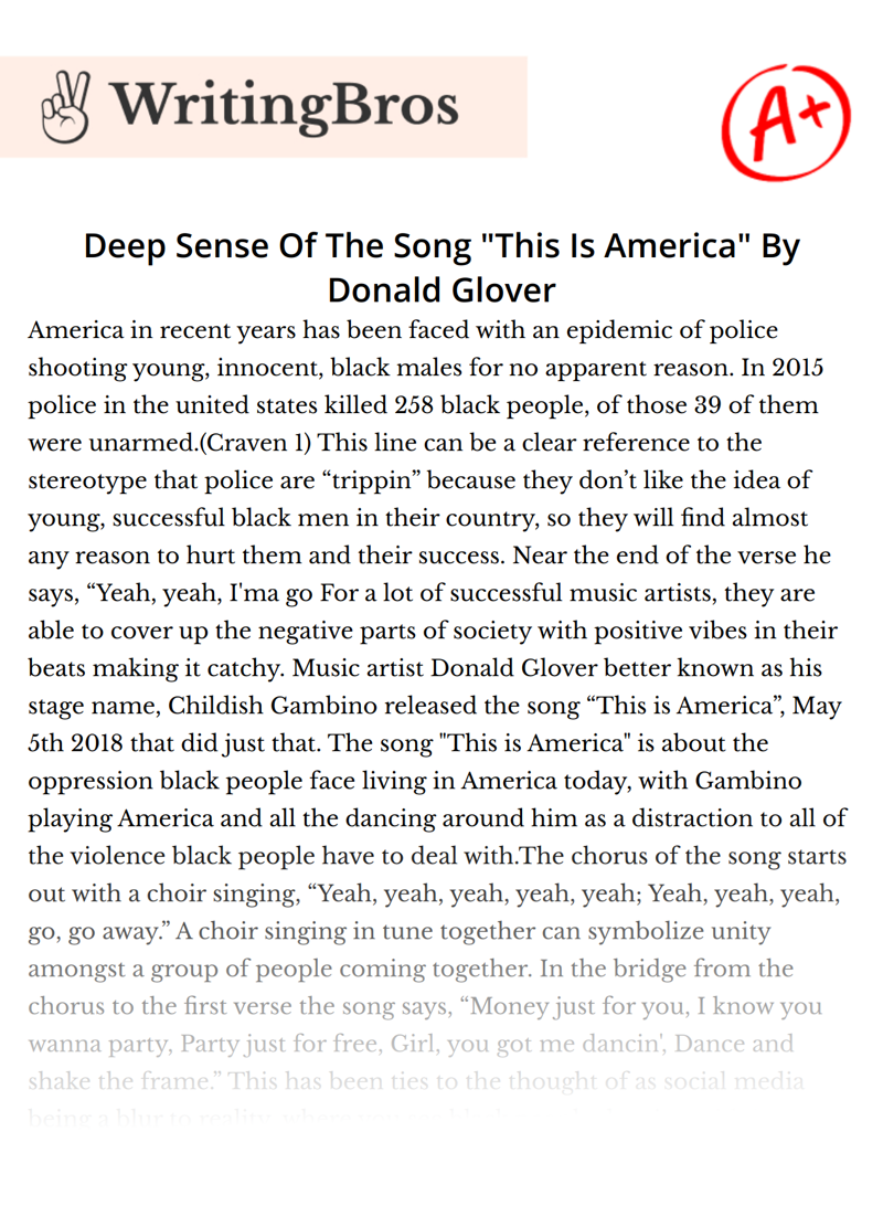 Deep Sense Of The Song "This Is America" By Donald Glover essay