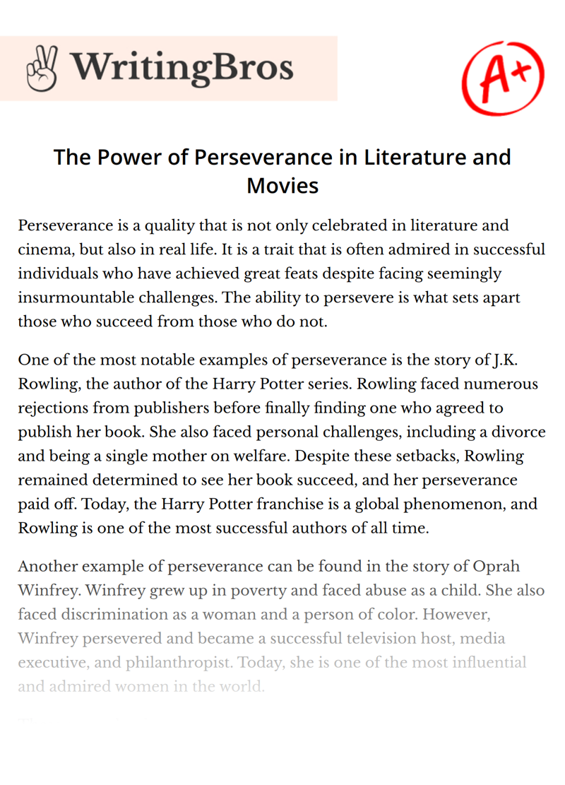 The Power of Perseverance in Literature and Movies essay