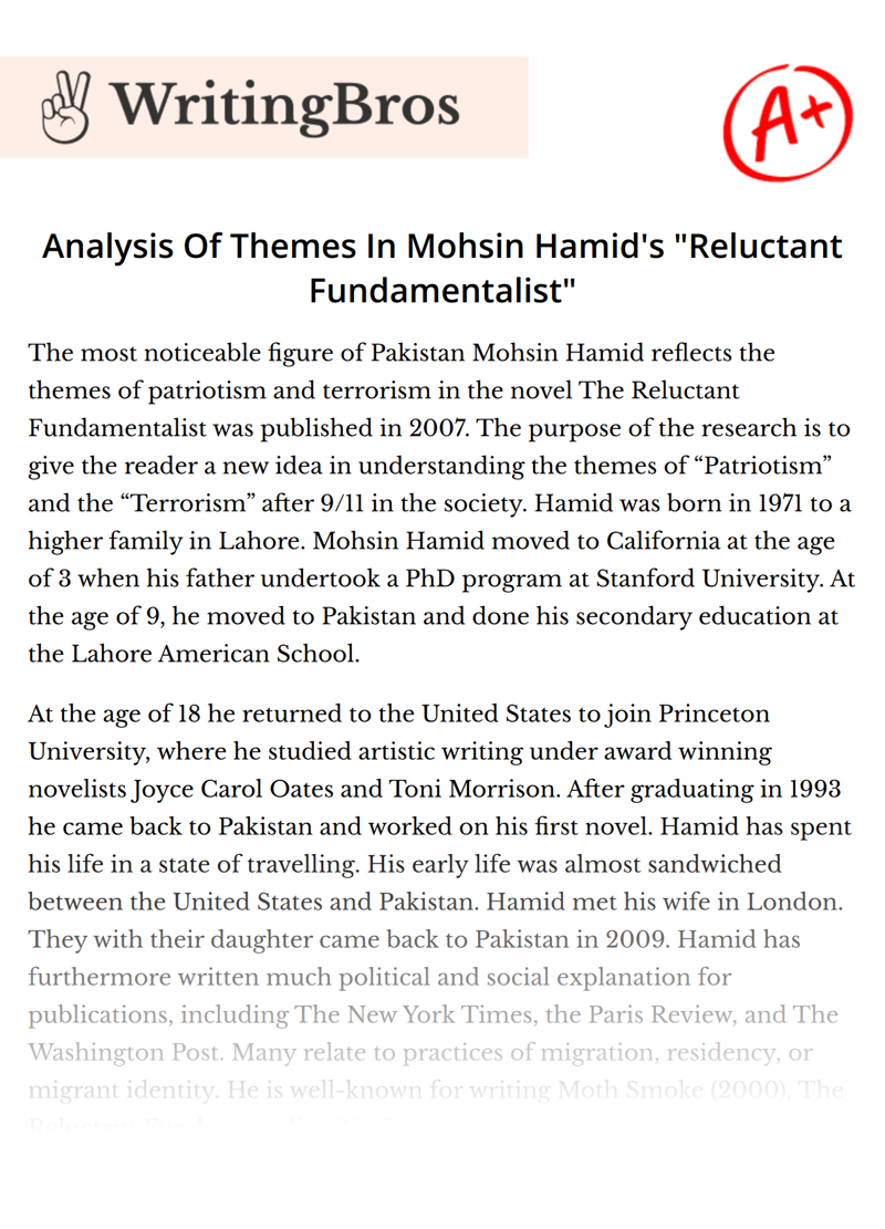 Analysis Of Themes In Mohsin Hamid's "Reluctant Fundamentalist" essay