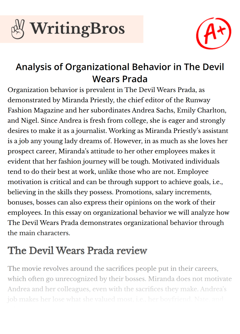 Analysis of Organizational Behavior in The Devil Wears Prada essay