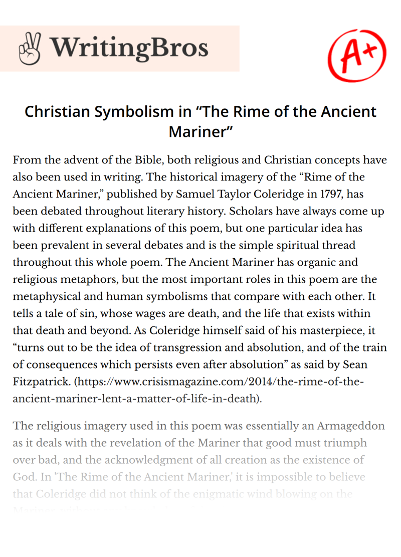 Christian Symbolism in “The Rime of the Ancient Mariner” essay