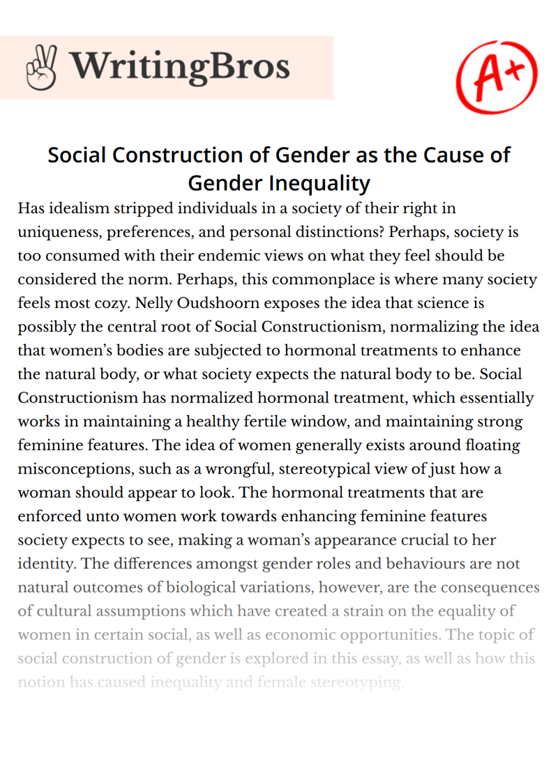 Social Construction of Gender as the Cause of Gender Inequality essay