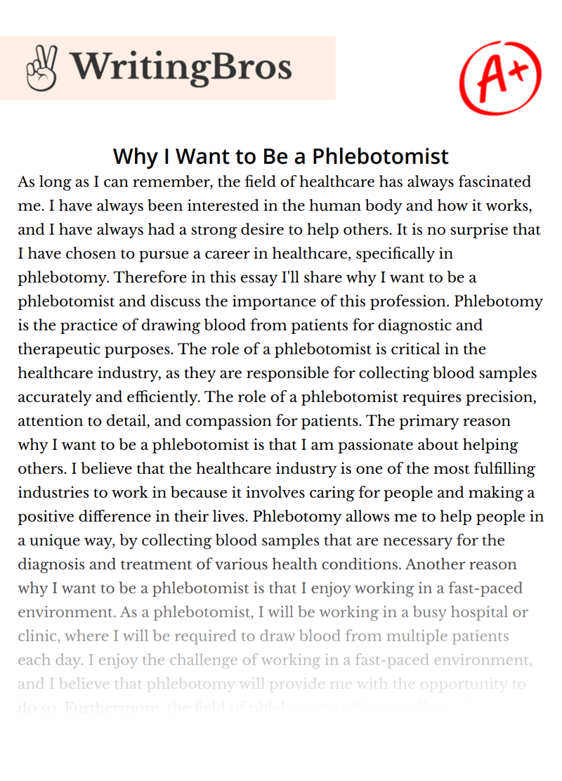 Why I Want to Be a Phlebotomist essay