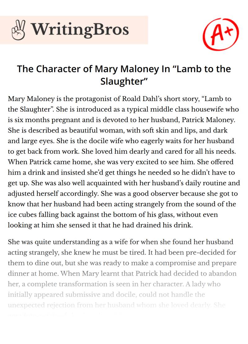 The Character of Mary Maloney In “Lamb to the Slaughter” essay