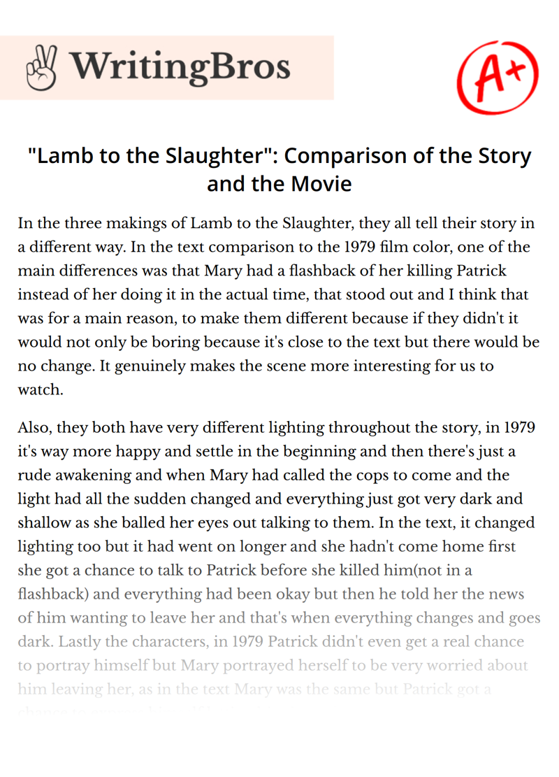"Lamb to the Slaughter": Comparison of the Story and the Movie essay