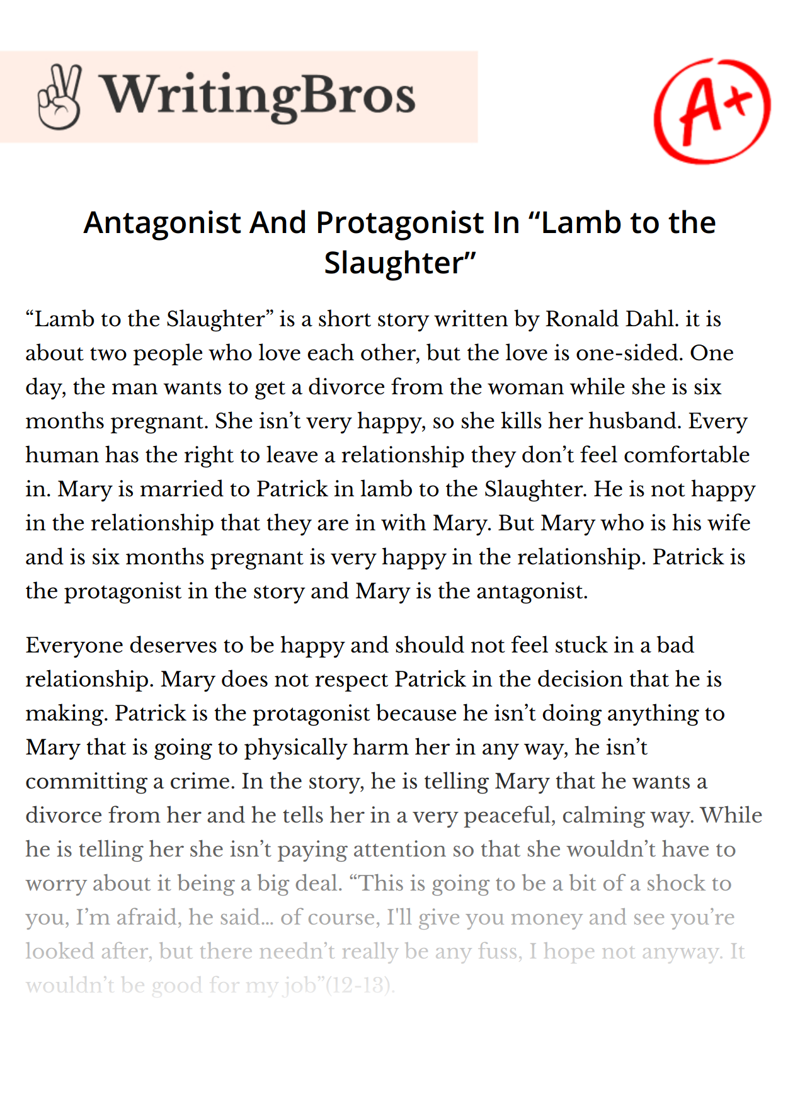 Antagonist And Protagonist In “Lamb to the Slaughter” essay