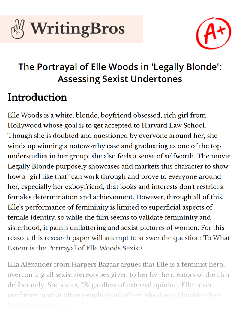 The Portrayal of Elle Woods in 'Legally Blonde': Assessing Sexist Undertones essay