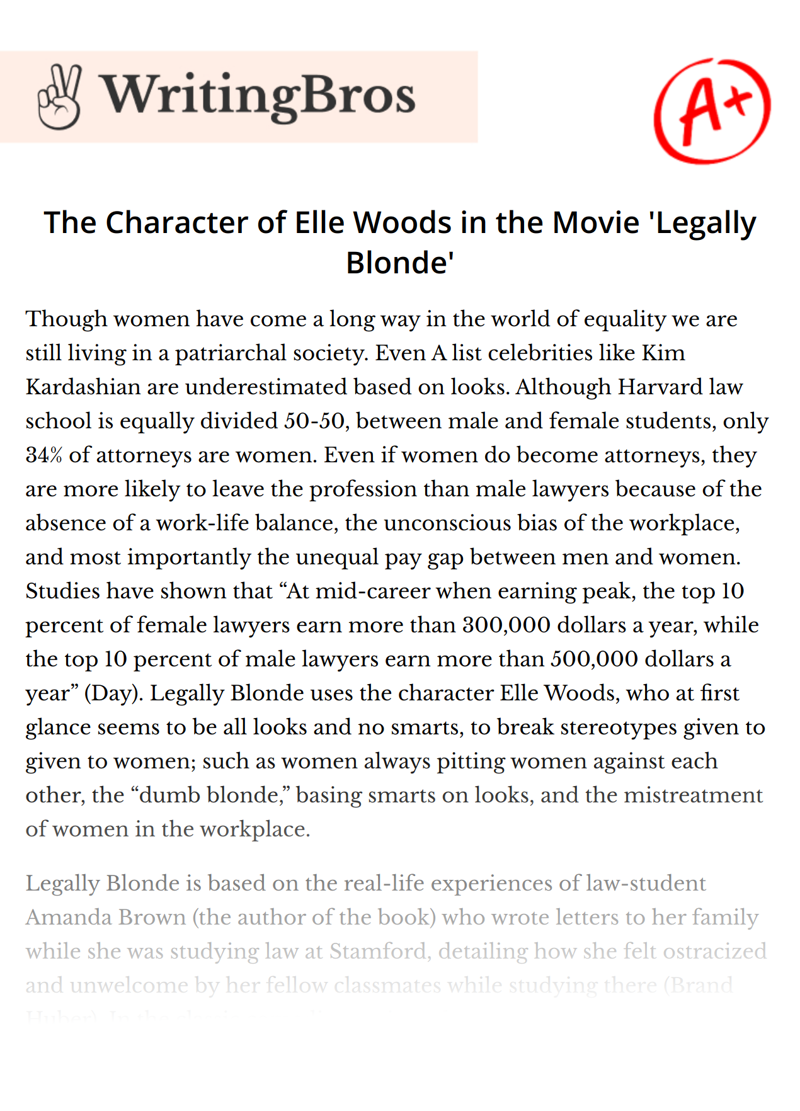 The Character of Elle Woods in the Movie 'Legally Blonde' essay